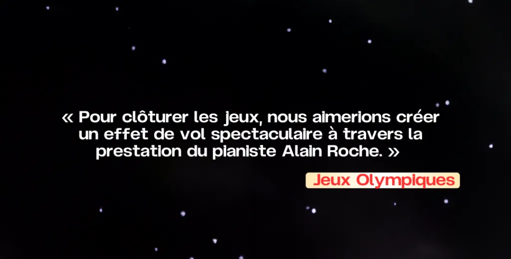 briefing client pour une chorégraphie aérienne lors de la clôture des jeux olympiques 2024